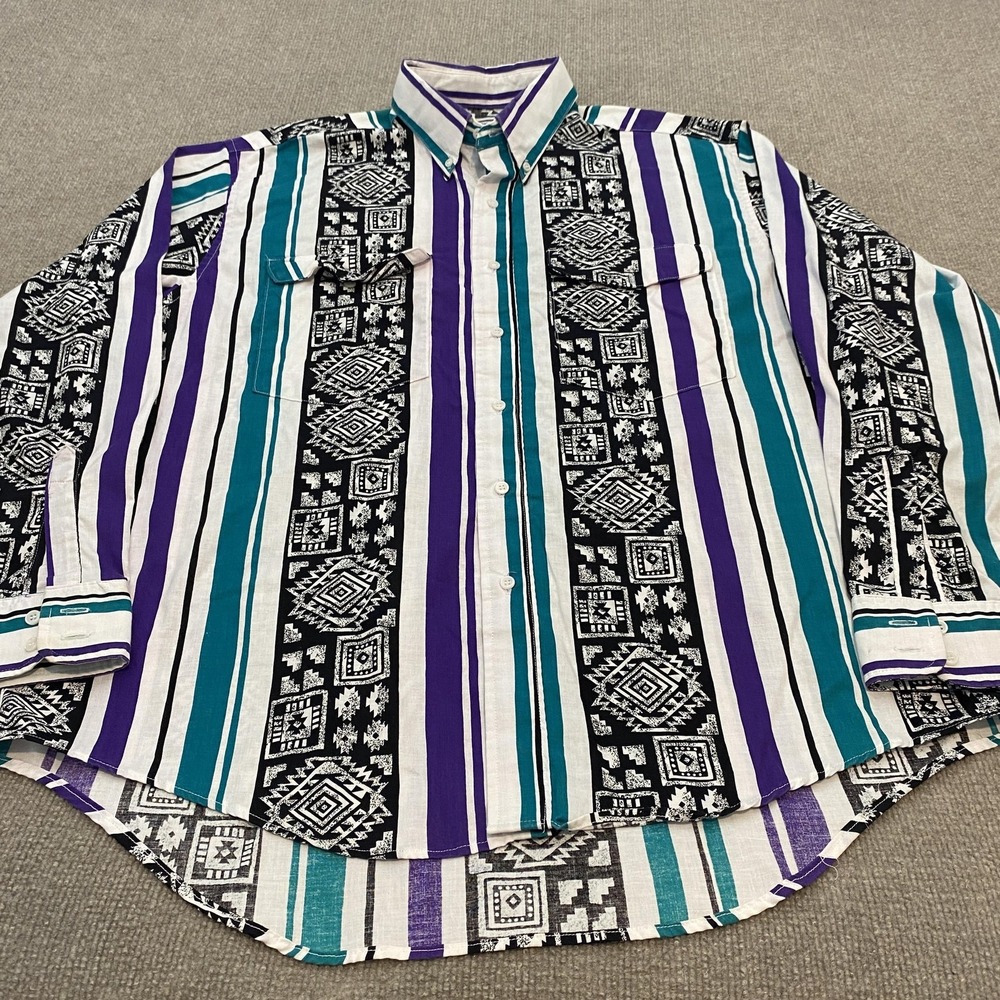 VTG Frontier Series Shirt Mens XL Multicolor Stripe Aztec Western Long Sleeve